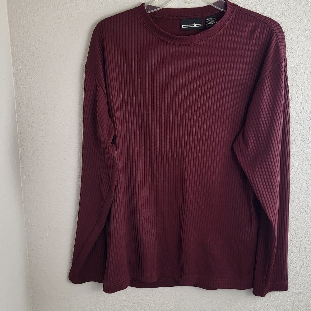 Odo Men's Burgandy Pullover Ribbed Long Sleeved Shirt Size Large